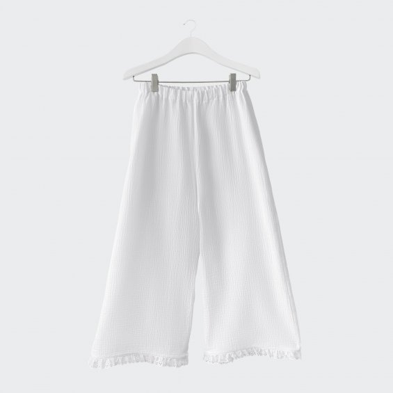 Muśinowe spodnie culotte białe
