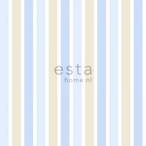 Tapeta biała w błękitno-beżowe pasy