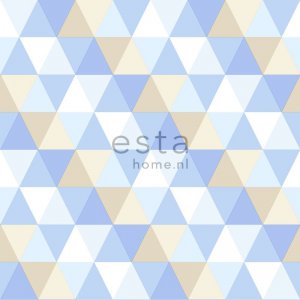 Tapeta w błękitno-beżowo-białe trójkąty