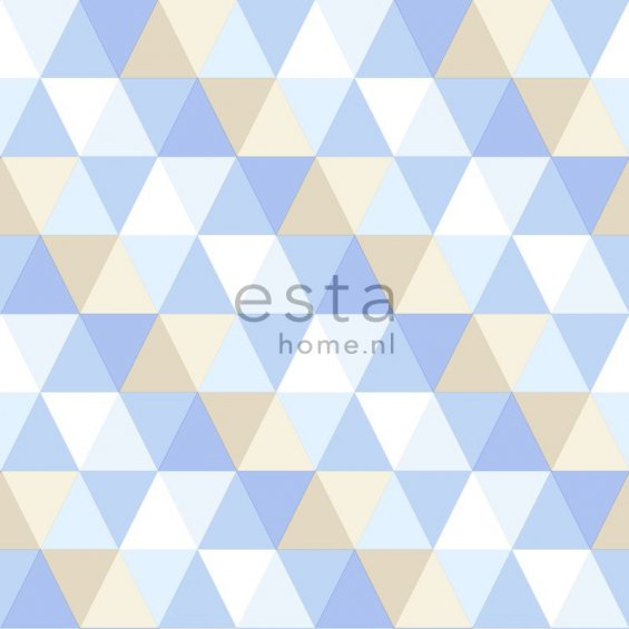 Tapeta w beżowe, białe i błękitne trójkąty