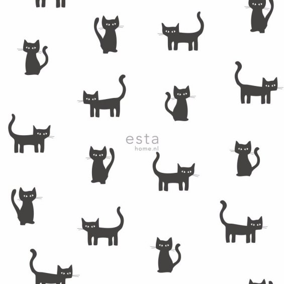 Tapeta biala w czarne kotki