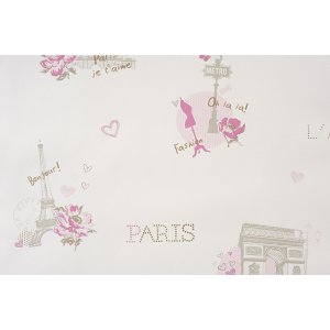 Tapeta z beżowo-różowymi motywami paryskimi