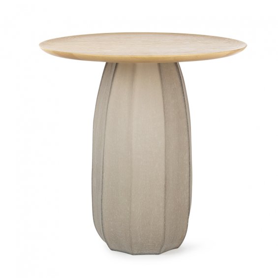 stolik szklany dymiony szarobeżowy, naturalny dąb