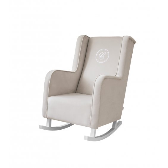 Fotel bujany modern beżowy z emblematem