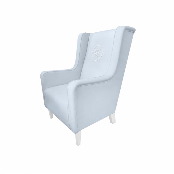 Fotel modern blekitny z emblematem